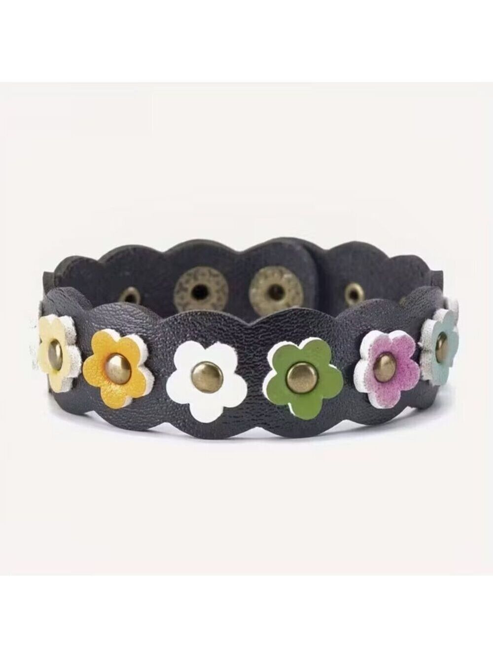 Boho Faux Leather Flower Power Bracelet 1555 (black)